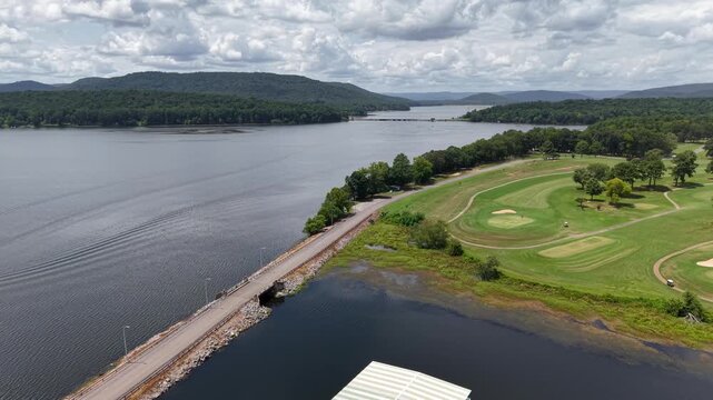 Aerial View of Bridge over the River near Scottsboro, Alabama