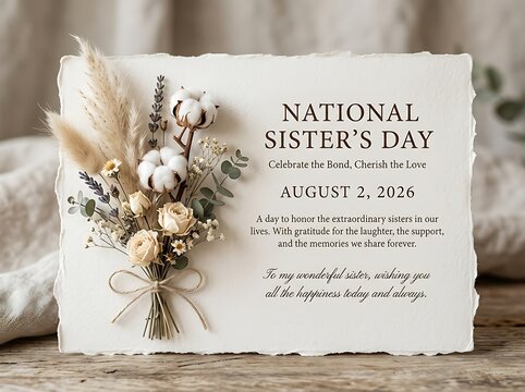 National sister day greeting card with dried flowers