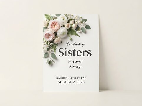 National sister day greeting card with pink floral design