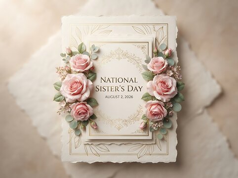 National sister day greeting card with pink roses