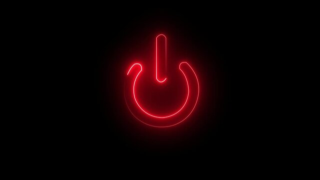 Glowing neon power button animation. neon power off or on button animation .Red color neon glowing power button icon animation screen turn on off switch press close stop start butt