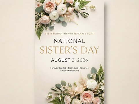 National sister day card with floral watercolor decorations