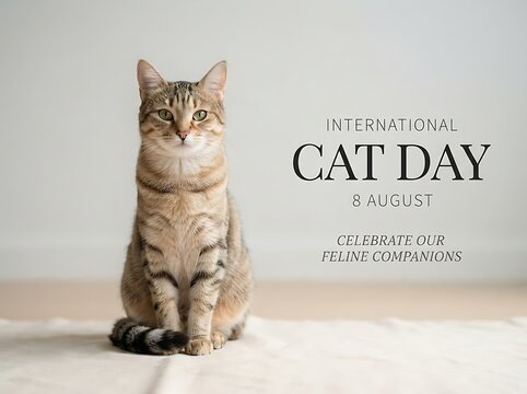 Cute cat sitting for international cat day celebration