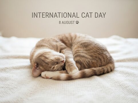 Cute sleeping cat for international cat day celebration
