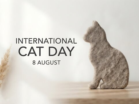 International cat day celebration poster with sitting cat
