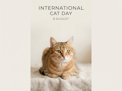 International cat day poster with a cute ginger cat