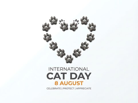 International cat day heart shape with paw prints