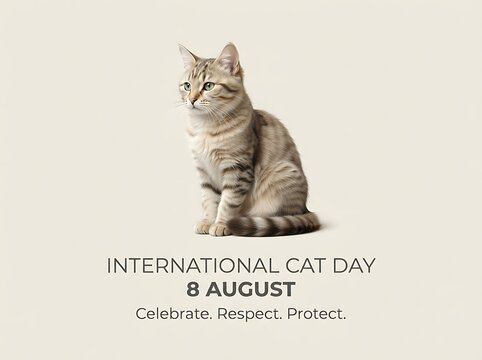 International cat day poster with a cute sitting cat