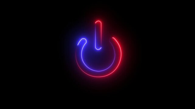 Glowing neon power button animation. neon power off or on button animation .Red and blue color neon glowing power button icon animation screen turn on off switch press close stop start butt