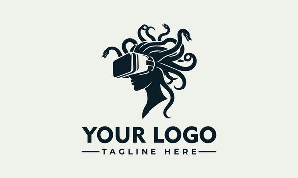 Medusa Immersed in Virtual Reality A striking VR logo concept blending mythology and technology