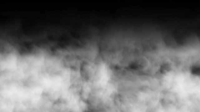 Thick white rolling super slow motion atmospheric smoke floating, seamless loop for video editing, fog smoke overlay on black background, 4K