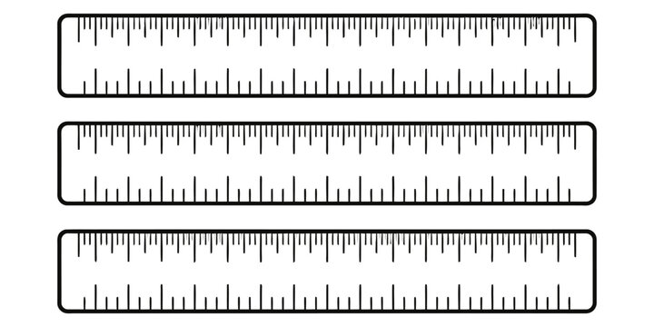 Ruler scale collection featuring 10 15 and 20 centimeter numbers for length measurement, technical vector template of sewing tool for math, drafting, and geometry