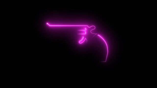 The blinking neon light of a police and law icon on a black background.
