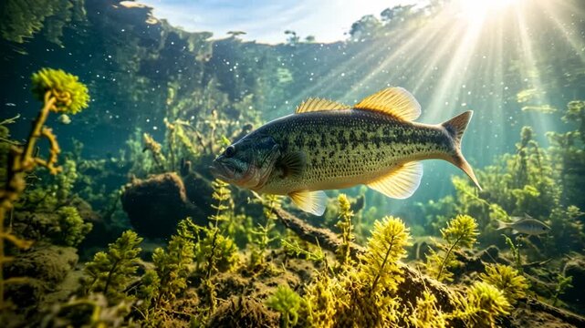 bass fish underwater freshwater lake close up swimming wildlife video
