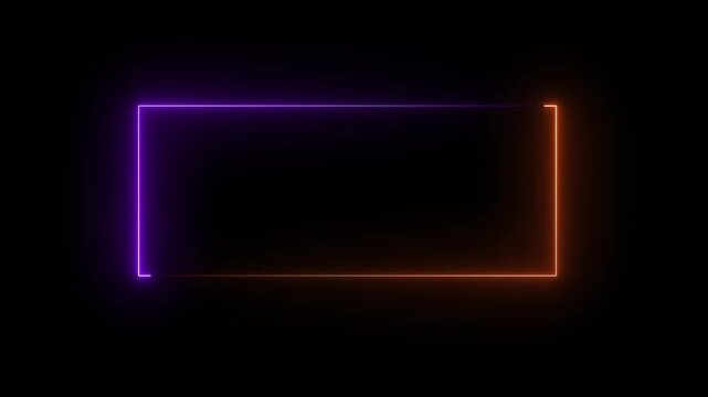 Rectangle neon. Rounded rectangle photo frame with four tone neon color and illustrated black background