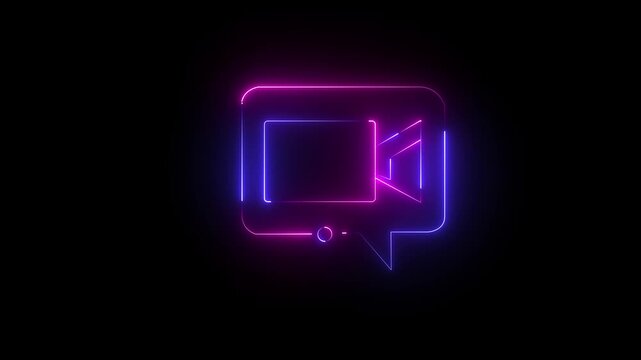 Neon Video camera icon animation. Video camera. Neon microphone icon motion graphics.