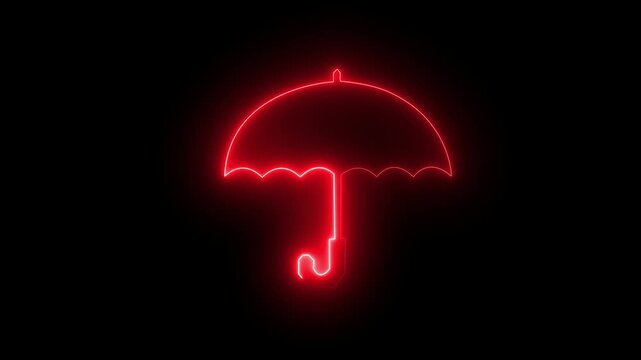 Neon umbrella graphic against black background vibrant glowing illustration