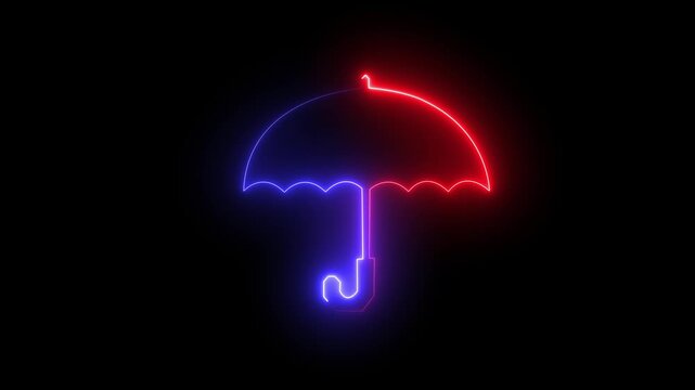Neon umbrella graphic against black background vibrant glowing illustration