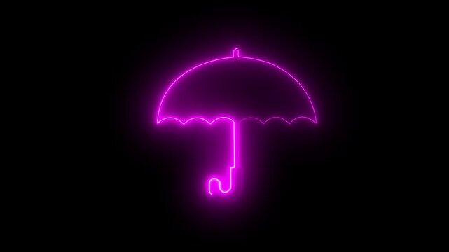 Neon umbrella graphic against black background vibrant glowing illustration