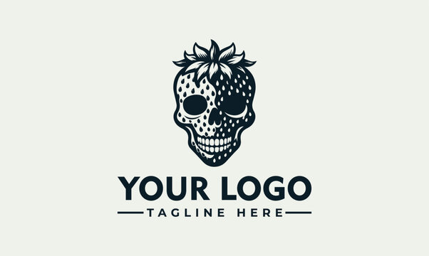 stylish strawberry skull logo template for creative brand identity design