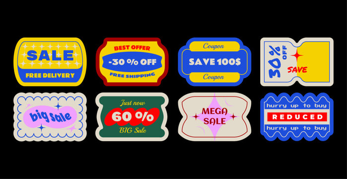 Set of vector tickets, price tags and coupons	
