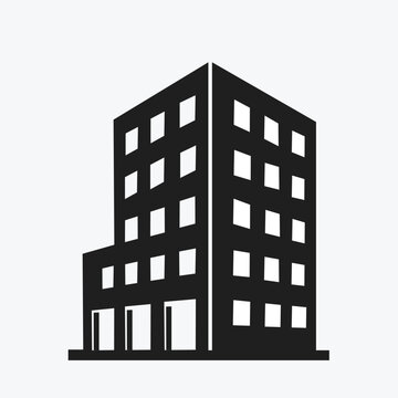 Black and white office building icon vector illustration isolated on light background for app design.