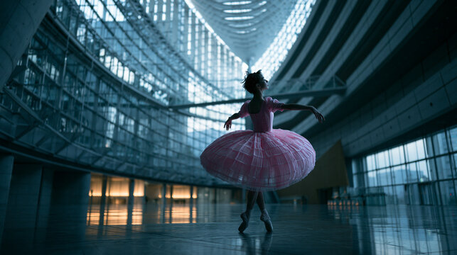 Ballet Dancer Performing in Modern Urban Architecture