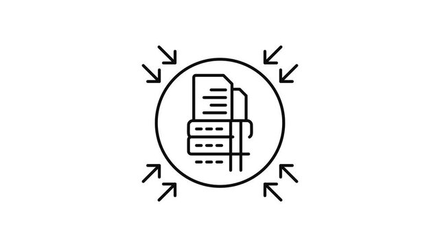 Minimalist outline animation of data center document transfer drawing on and fading out. Features a clean pop up style in 3 color setups.
