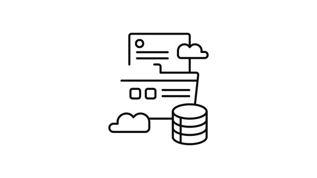 Minimalist outline animation of database sync folder with cloud drawing on and fading out. Features a clean pop up style in 3 color setups.