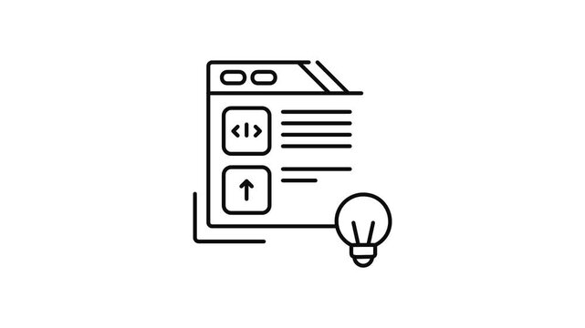 Minimalist outline animation of web development page with lightbulb drawing on and fading out. Features a clean pop up style in 3 color setups.