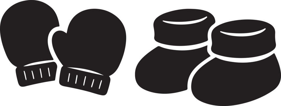 Baby winter clothing items vector illustration isolated on transparent background, mittens and booties.