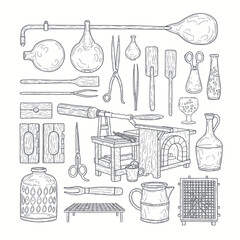 Obraz premium Vintage Kitchen Tools and Utensils Illustration.
