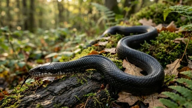 black rat snake in great smoky mountains national park usa forest close up morning light video