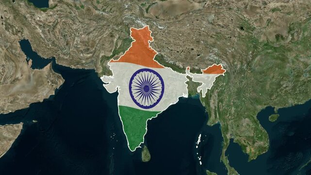 India Map Border Animation Highlighted with Indian Tricolor Flag