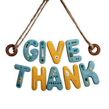 Handcrafted wooden hanger displaying colorful pop-up thank you letters for gratitude campaign