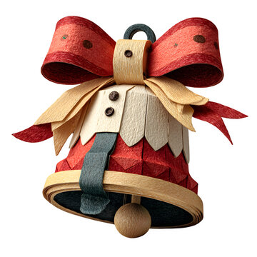 Handcrafted paper pop-up bell with decorative bow and ribbon for holiday crafting and gift wrapping