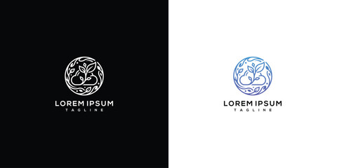 Fototapeta premium Abstract Nature Cloud Plant Line Art Circular Logo Design