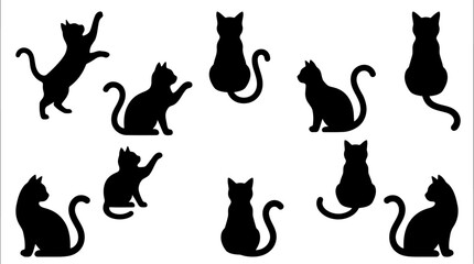 Naklejka premium Set of black cat silhouettes in various poses