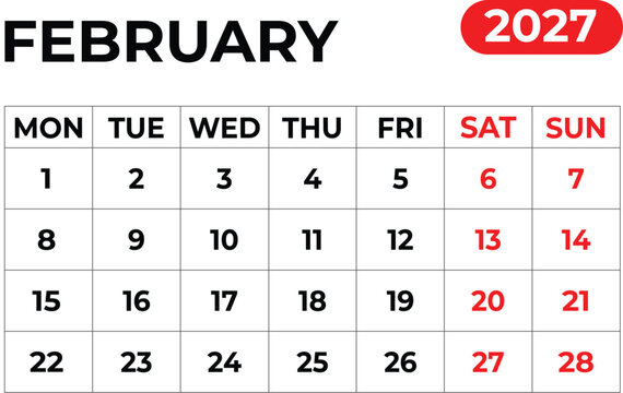 February 2027 Monthly Calendar with Sunday Start Printable Calendar