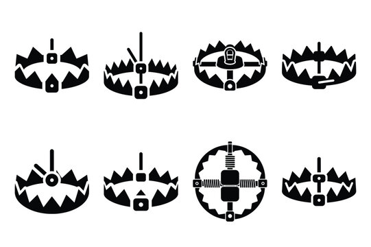 Collection set of halloween bear trap silhouette icon and Vector illustration on white background.