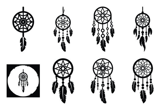 Collection set of halloween dream catcher silhouette icon and Vector illustration on white background.