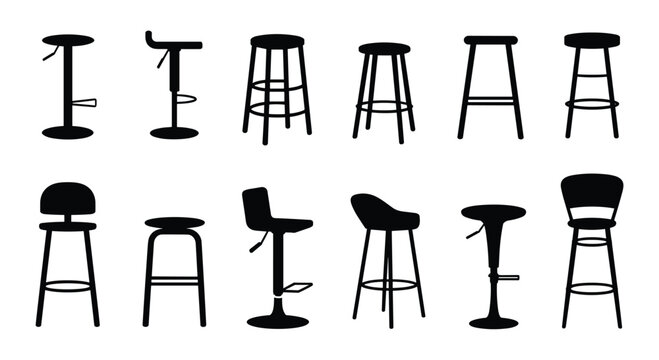Bar Stool Silhouettes: A collection of various bar stool silhouettes, showcasing different designs from classic to modern, perfect for interior design concepts and furniture showcases.