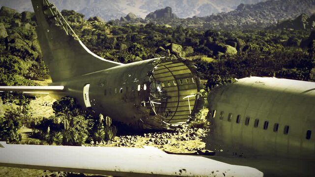 Open fuselage shell with exposed ribs and shadows, industrial decay aesthetic, scavenger role imagined, jagged metal edges and sunlit interior openings