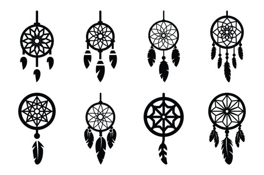 Collection set of halloween nightmare catcher silhouette icon and Vector illustration on white background.