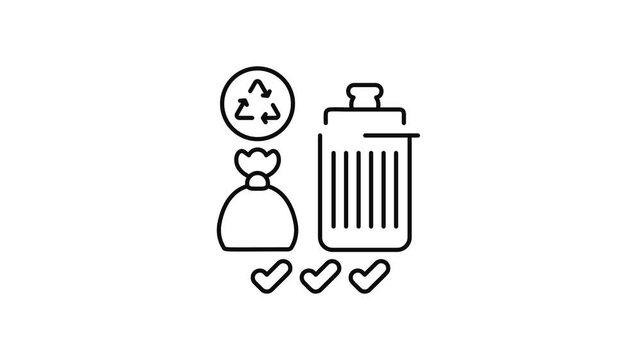 Minimalist outline animation of recycle trash bin waste sorting drawing on and fading out. Features a clean pop up style in 3 color setups.