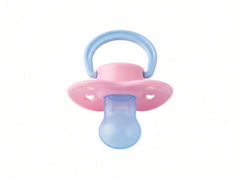 Cute pink and blue baby pacifier 3D render isolated on white background