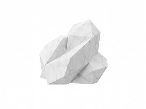 Abstract white geometric rock crystal formation isolated on white background