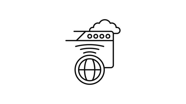 Minimalist outline animation of secure connection global web drawing on and fading out. Features a clean pop up style in 3 color setups.