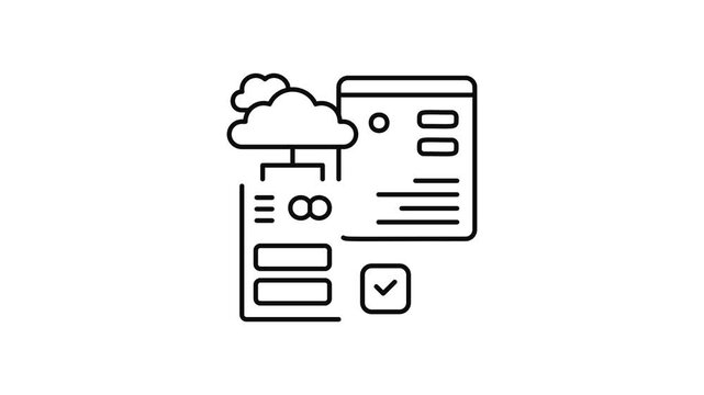 Minimalist outline animation of secure server checklist on mobile drawing on and fading out. Features a clean pop up style in 3 color setups.