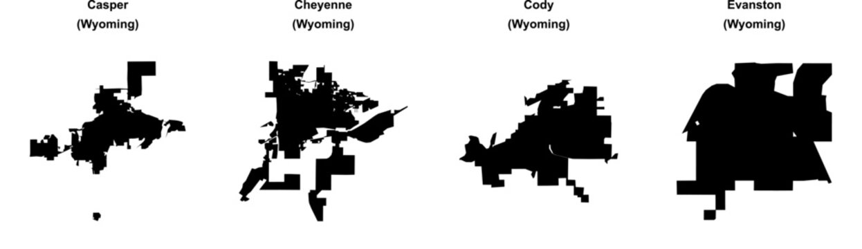 Casper, Cheyenne, Cody, Evanston outline maps